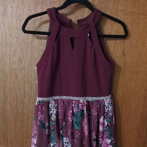 Speechless Burgundy and Pink Floral Kids Dress